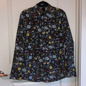 H&M Floral Slim Fit Shirt - Black, White, Yellow, Orange